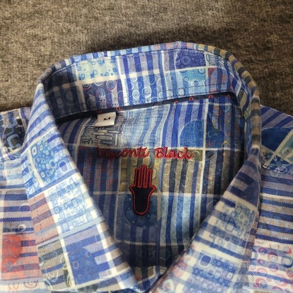 Luchiano Visconti Mens Shirt Size M  Square Blue Colorful Long Sleeve - Picture 3 of 12